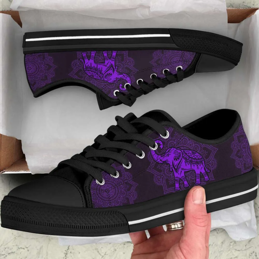 Elephant Mandala Purple Low Top Shoes Canvas Print Lowtop Casual Shoes, Animal Print Canvas Shoes, Print On Canvas Shoes