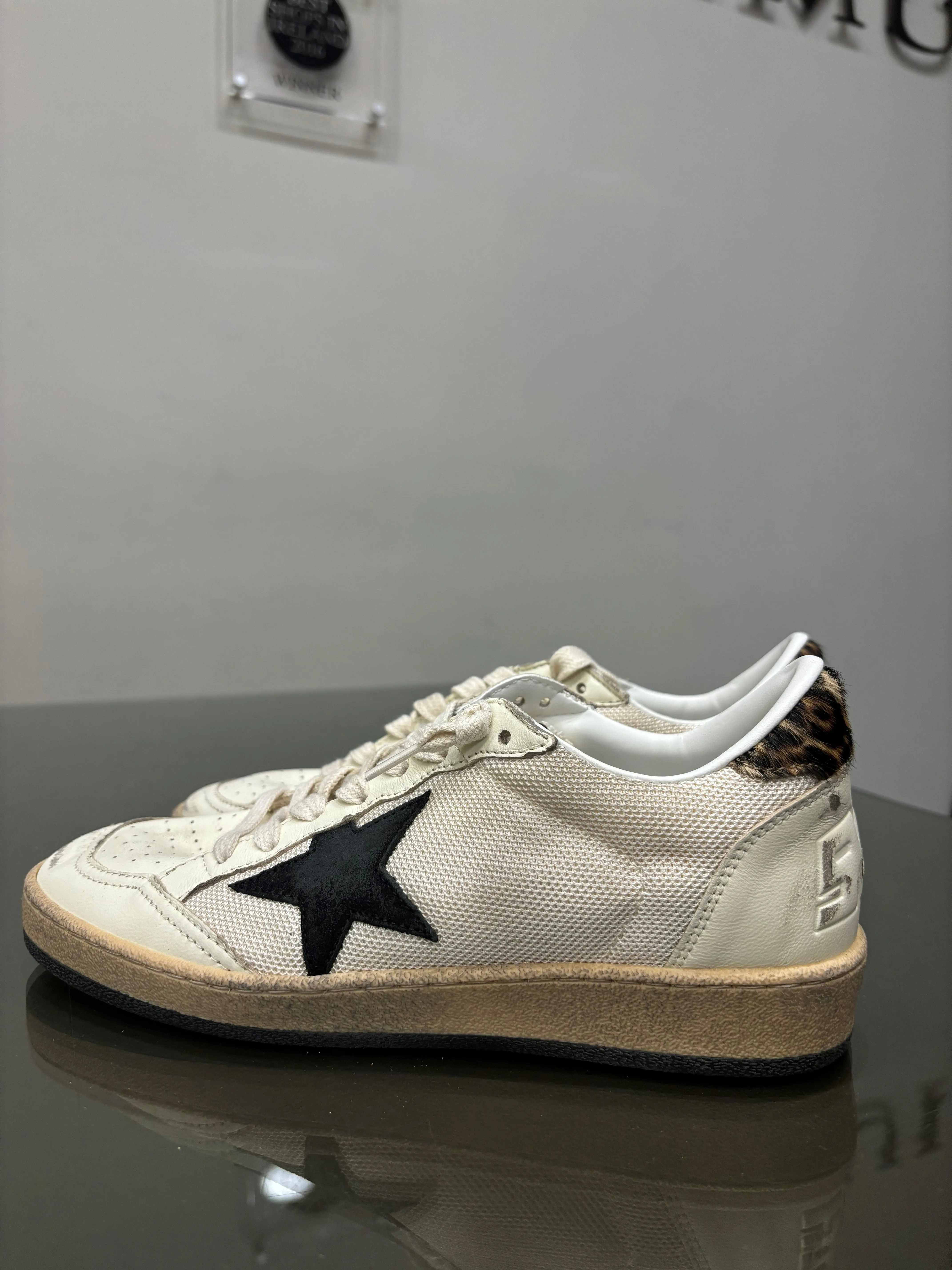 GOLDEN GOOSE BALLSTAR IN BEIGE AND LEOPARD