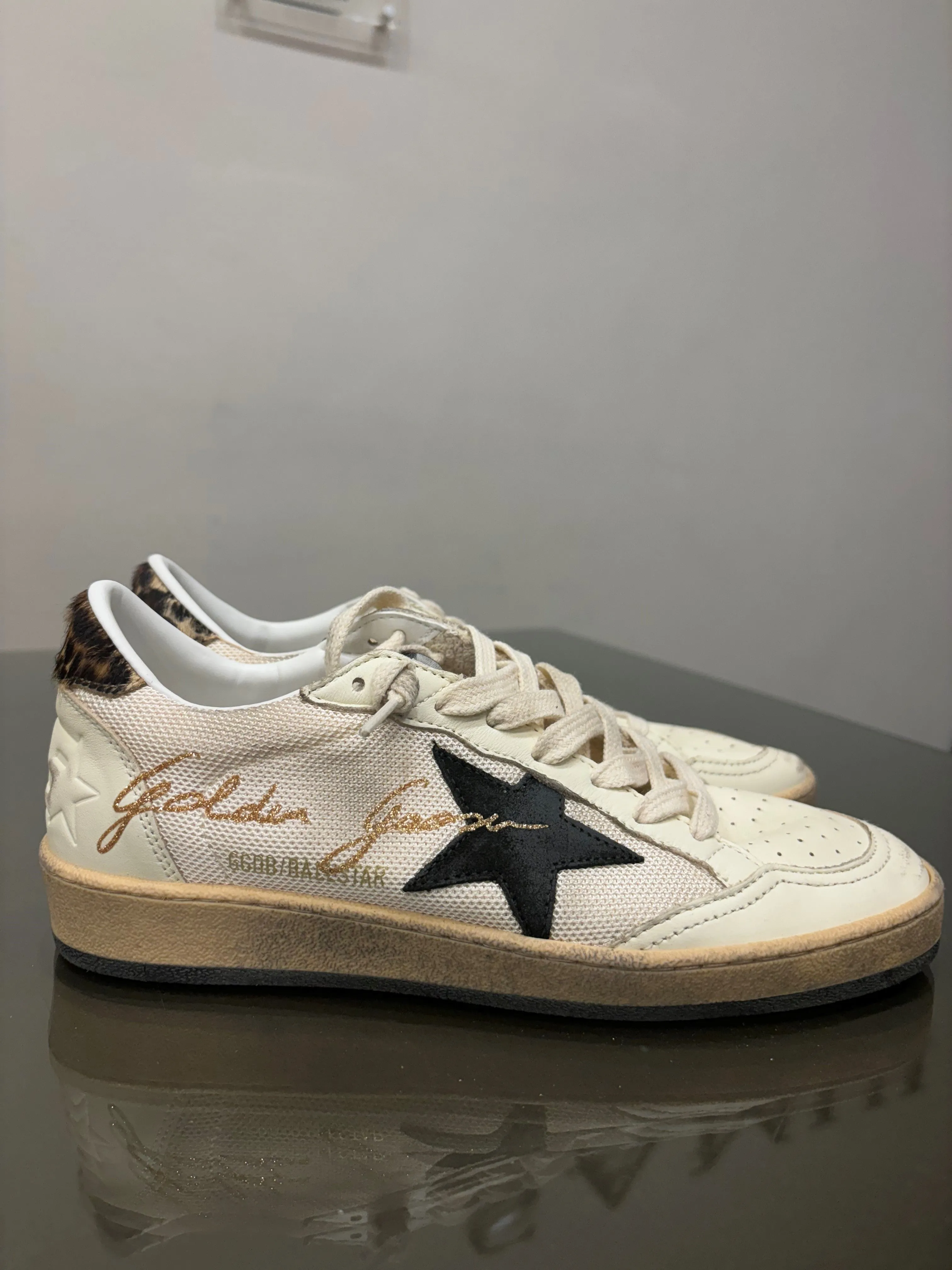 GOLDEN GOOSE BALLSTAR IN BEIGE AND LEOPARD