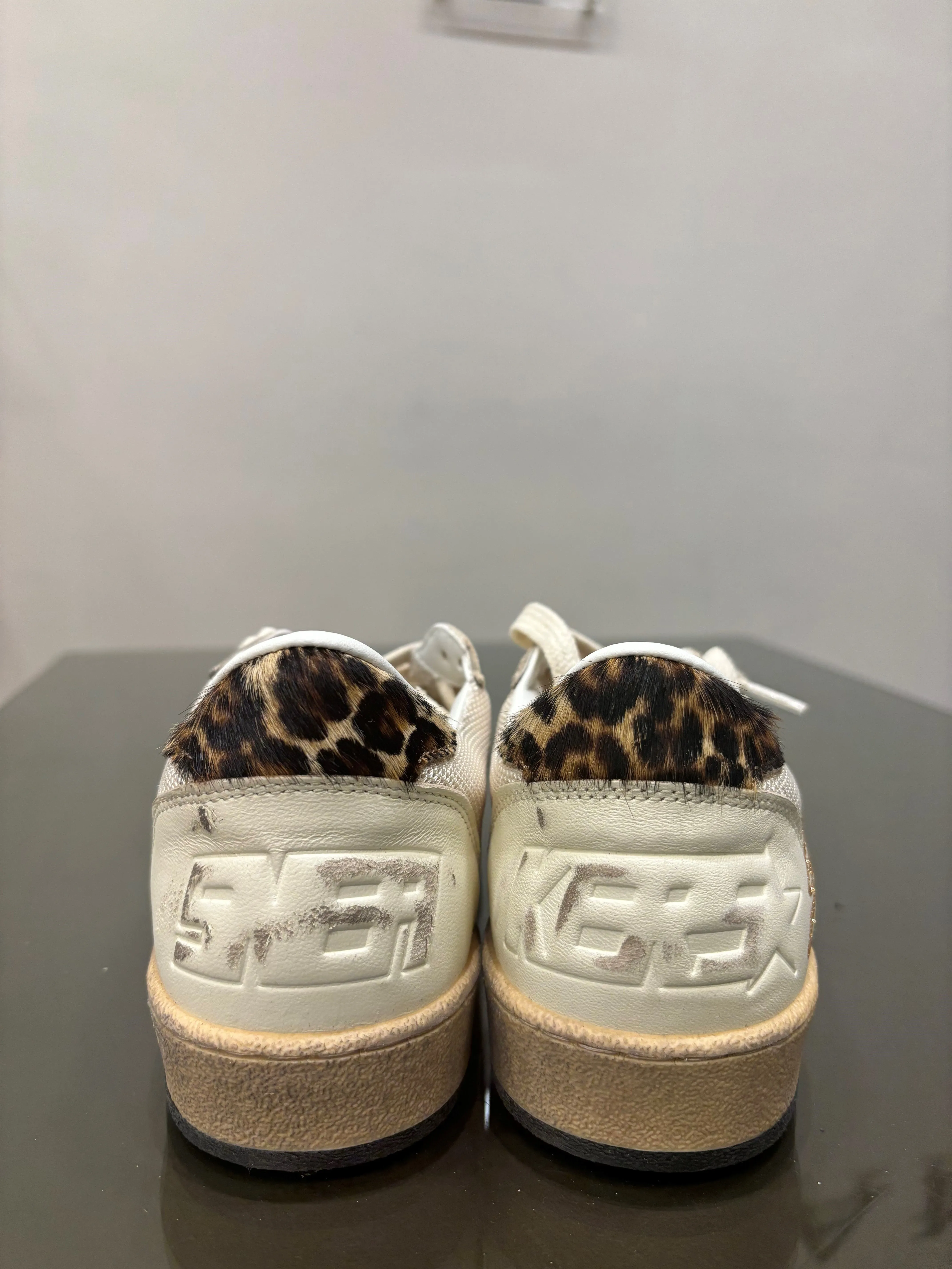 GOLDEN GOOSE BALLSTAR IN BEIGE AND LEOPARD