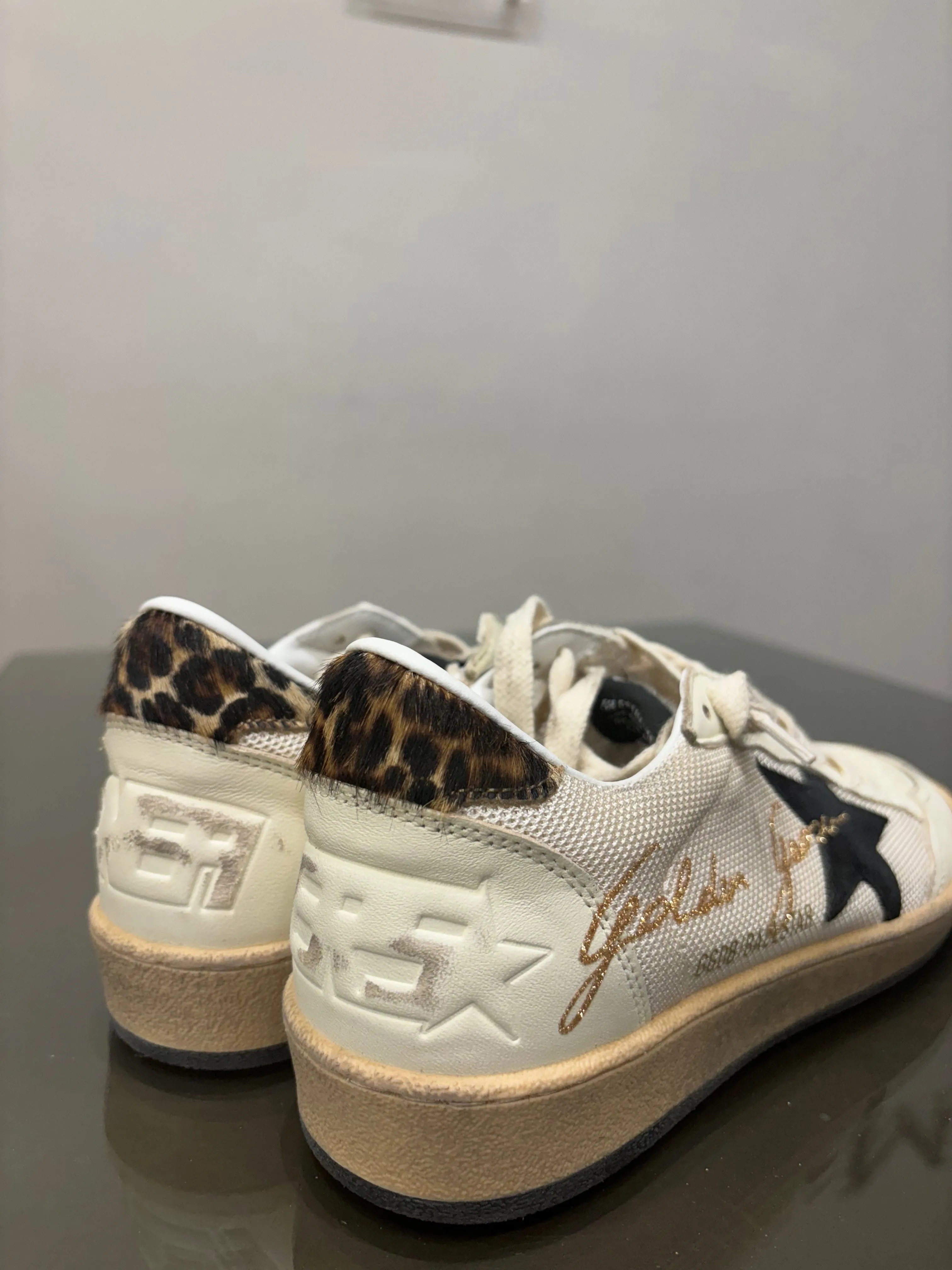 GOLDEN GOOSE BALLSTAR IN BEIGE AND LEOPARD
