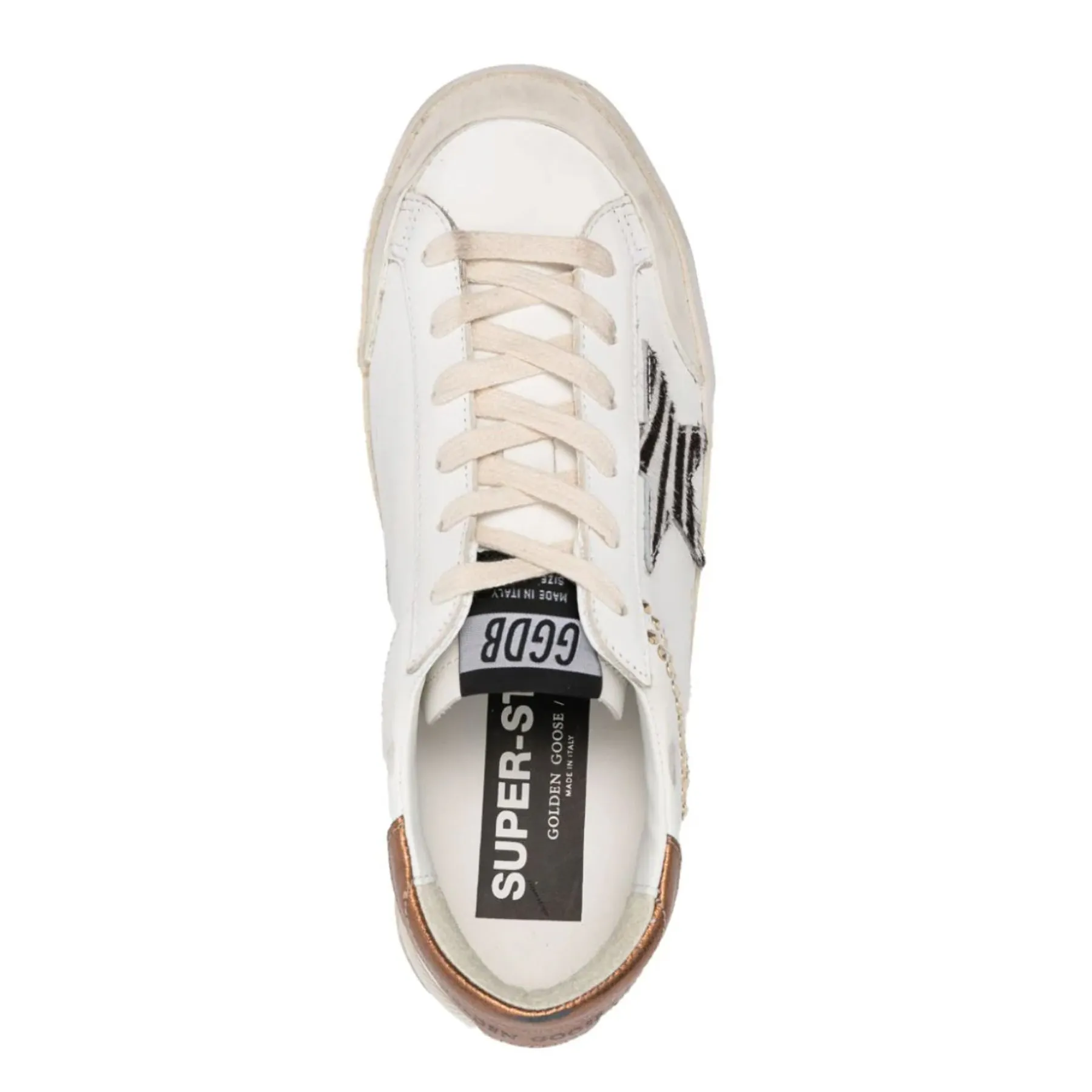 GOLDEN GOOSE SUPER STAR SNEAKERS IN WHITE WITH ZEBRA-PRINT STAR