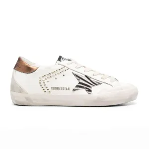 GOLDEN GOOSE SUPER STAR SNEAKERS IN WHITE WITH ZEBRA-PRINT STAR