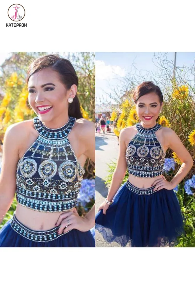 Halter Two Pieces Short Prom Dress Homecoming Dress KPH0036