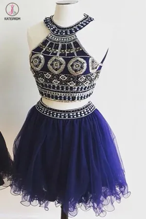 Halter Two Pieces Short Prom Dress Homecoming Dress KPH0036