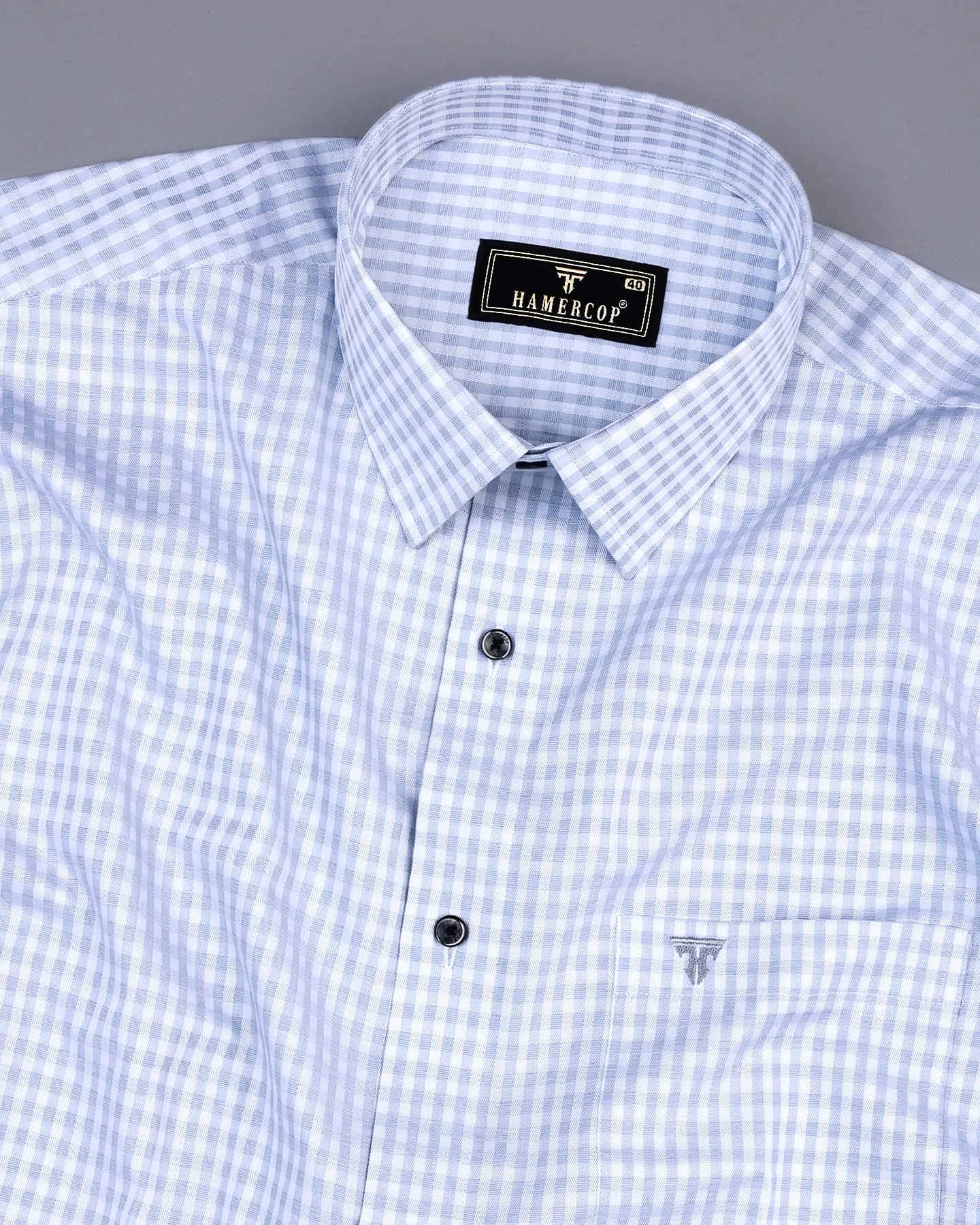 Hamofly Gray With White Check Dobby Cotton Formal Shirt