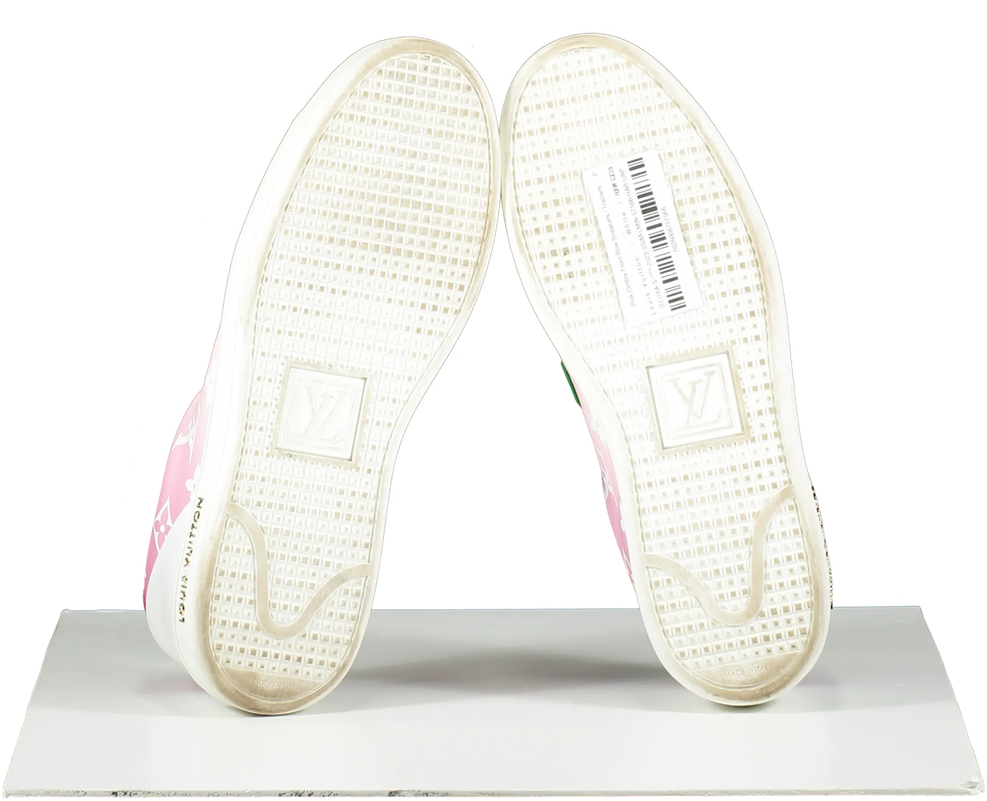 Louis Vuitton Pink/White Front Row LV Monogram logo Leather Trainers UK 3.5 EU 36.5 👠