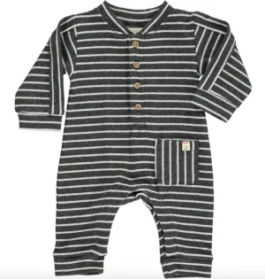 Me & Henry - Baby Button-Up Striped Romper in Charcoal