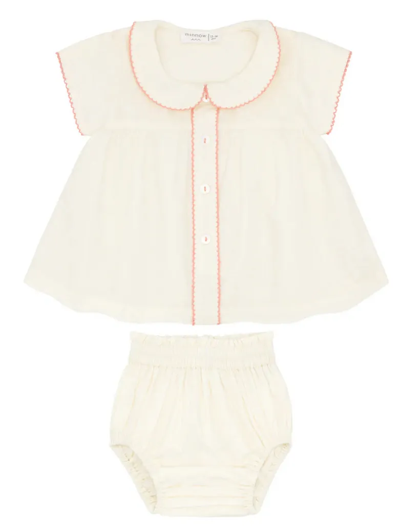 Minnow Baby Girls Crme Collared Top and Bloomer Set