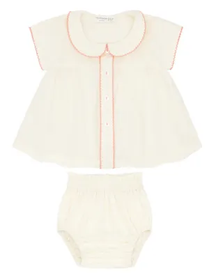 Minnow Baby Girls Crme Collared Top and Bloomer Set