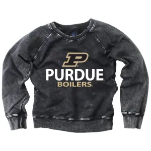 Purdue University Faded Wash Crewneck Sweatshirt in Black (4 and 6)