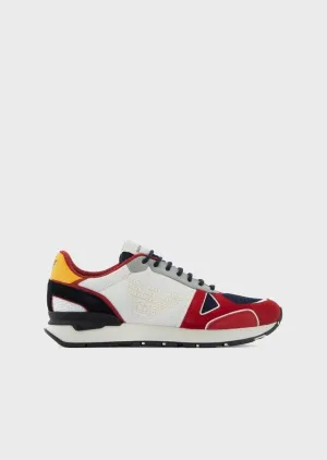 Sneakers in suede con inserti nabuk mesh e aquila laterale