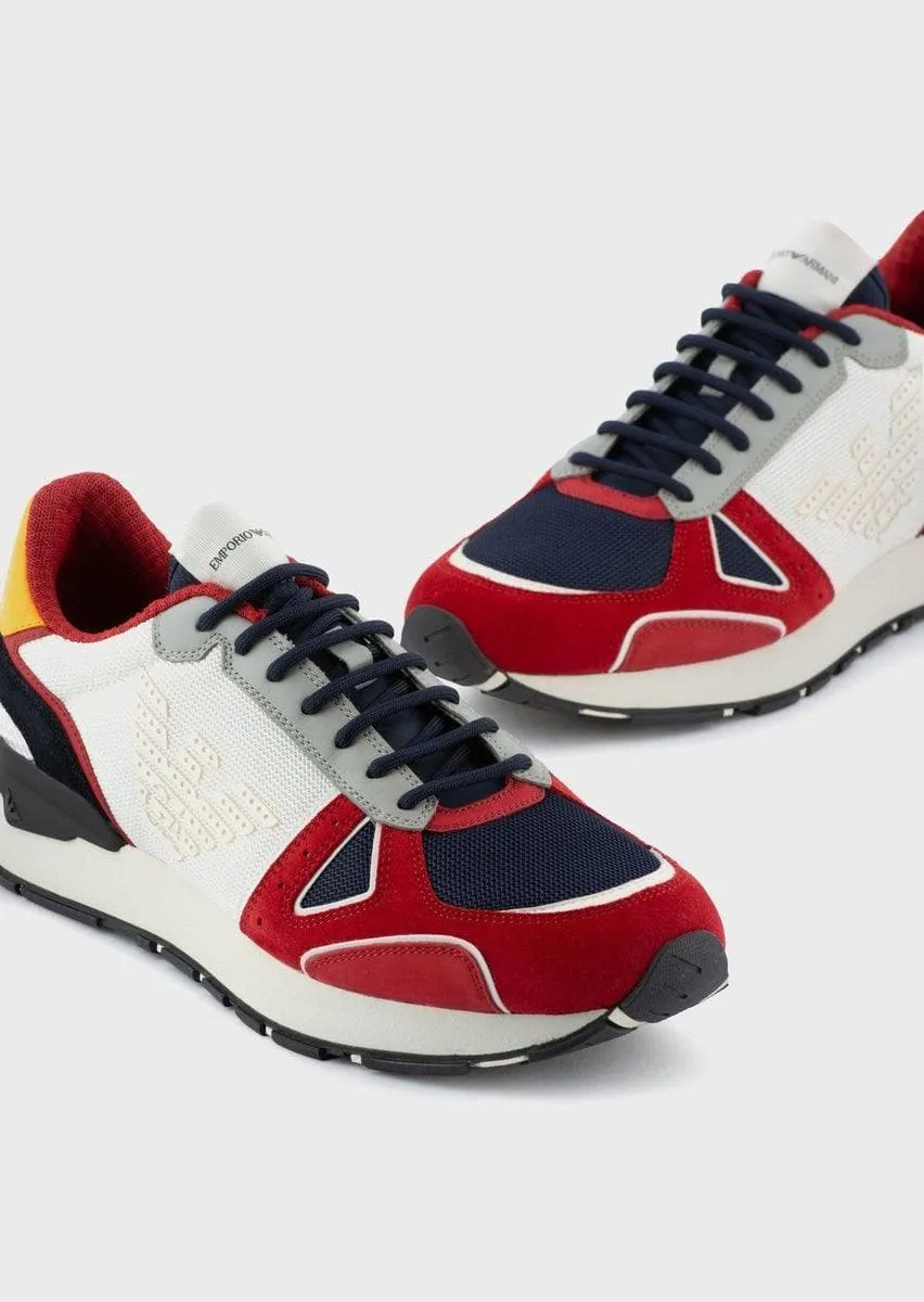 Sneakers in suede con inserti nabuk mesh e aquila laterale