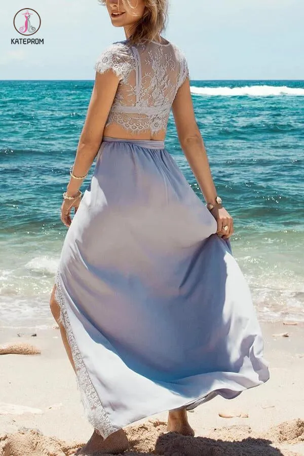 Two Piece Cap Sleeves Lace Homecoming Dress Prom Dress KPP0116