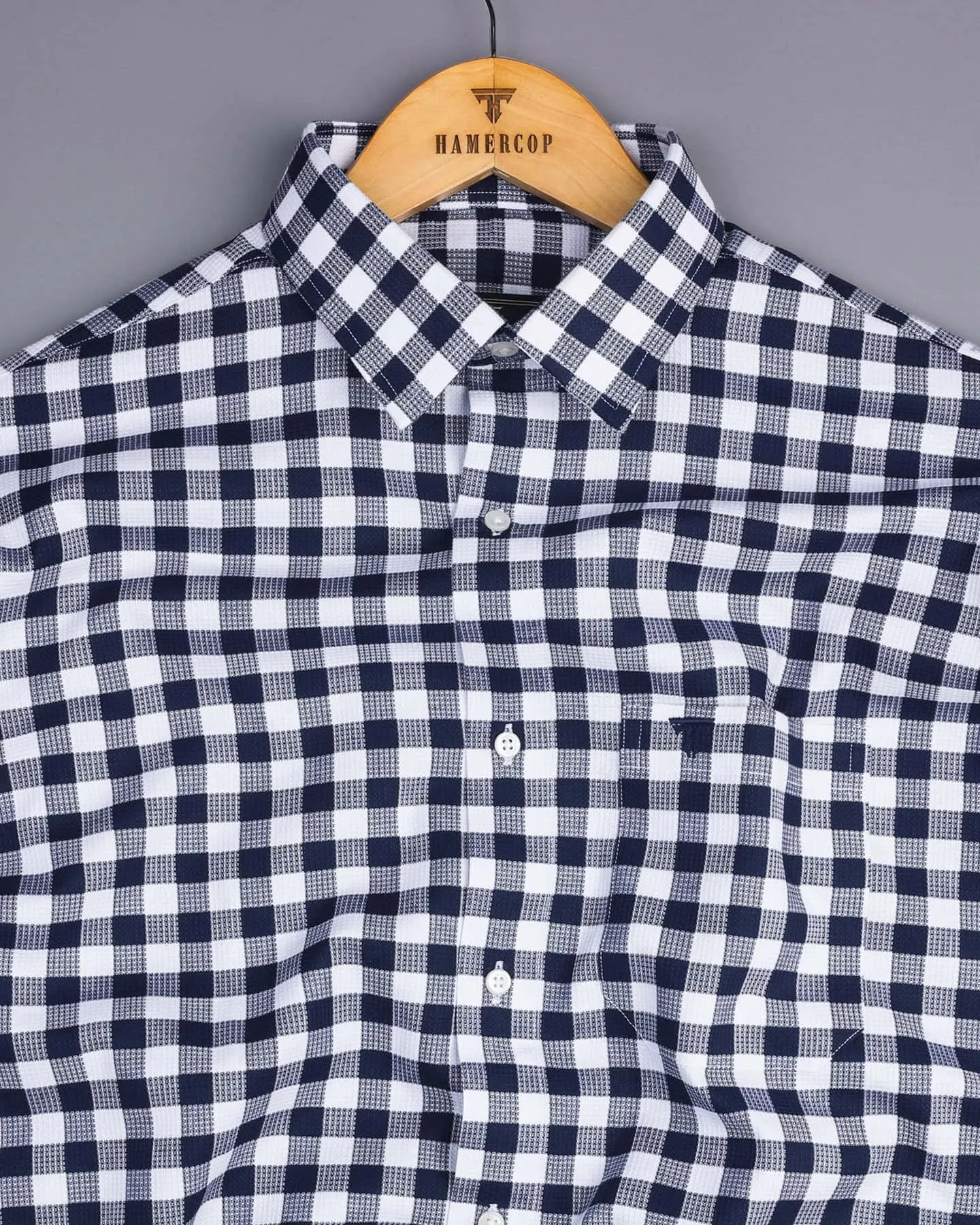 Zenica Blue With White Dobby Check Cotton Shirt