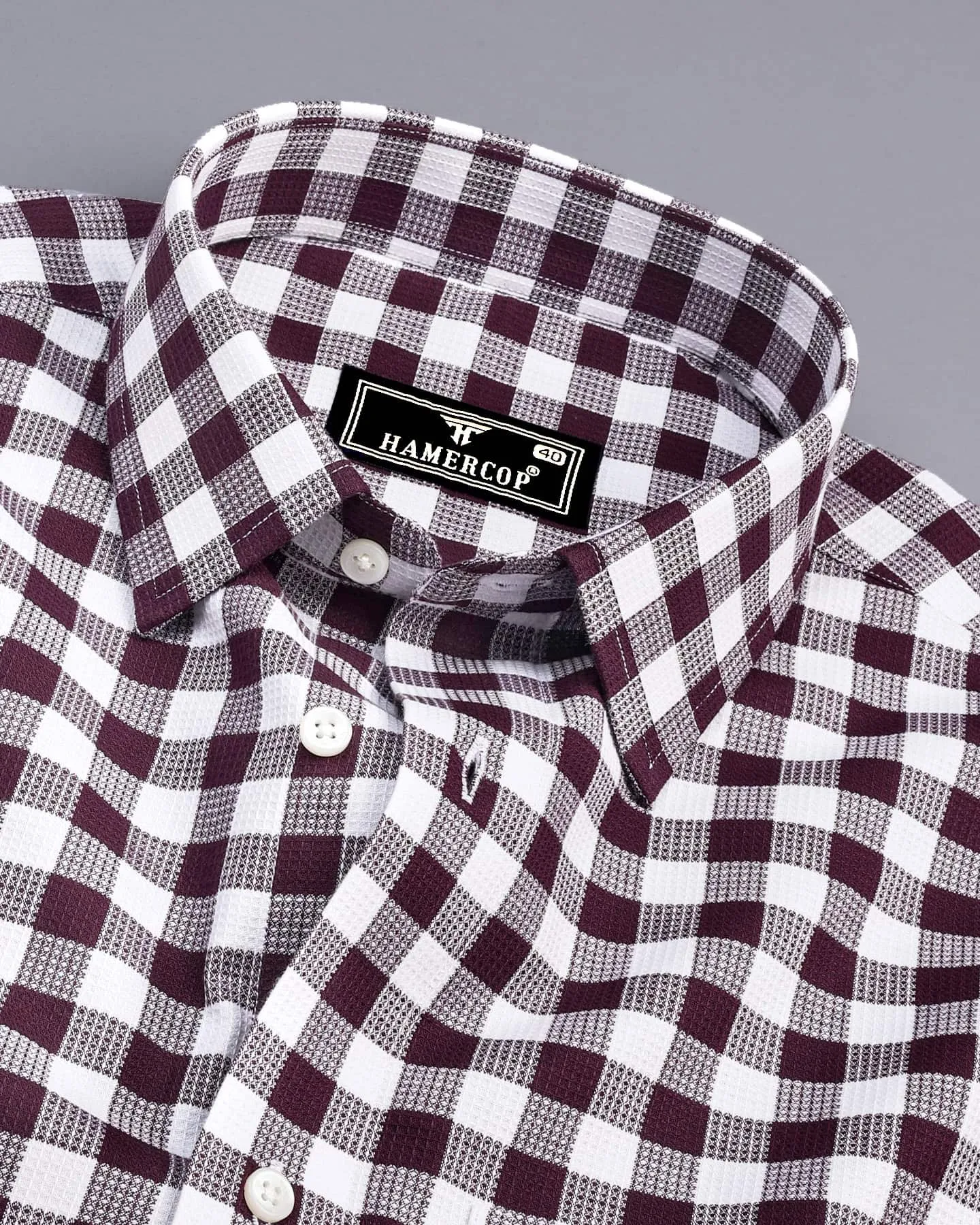 Zenica Wine With White Dobby Check Cotton Shirt